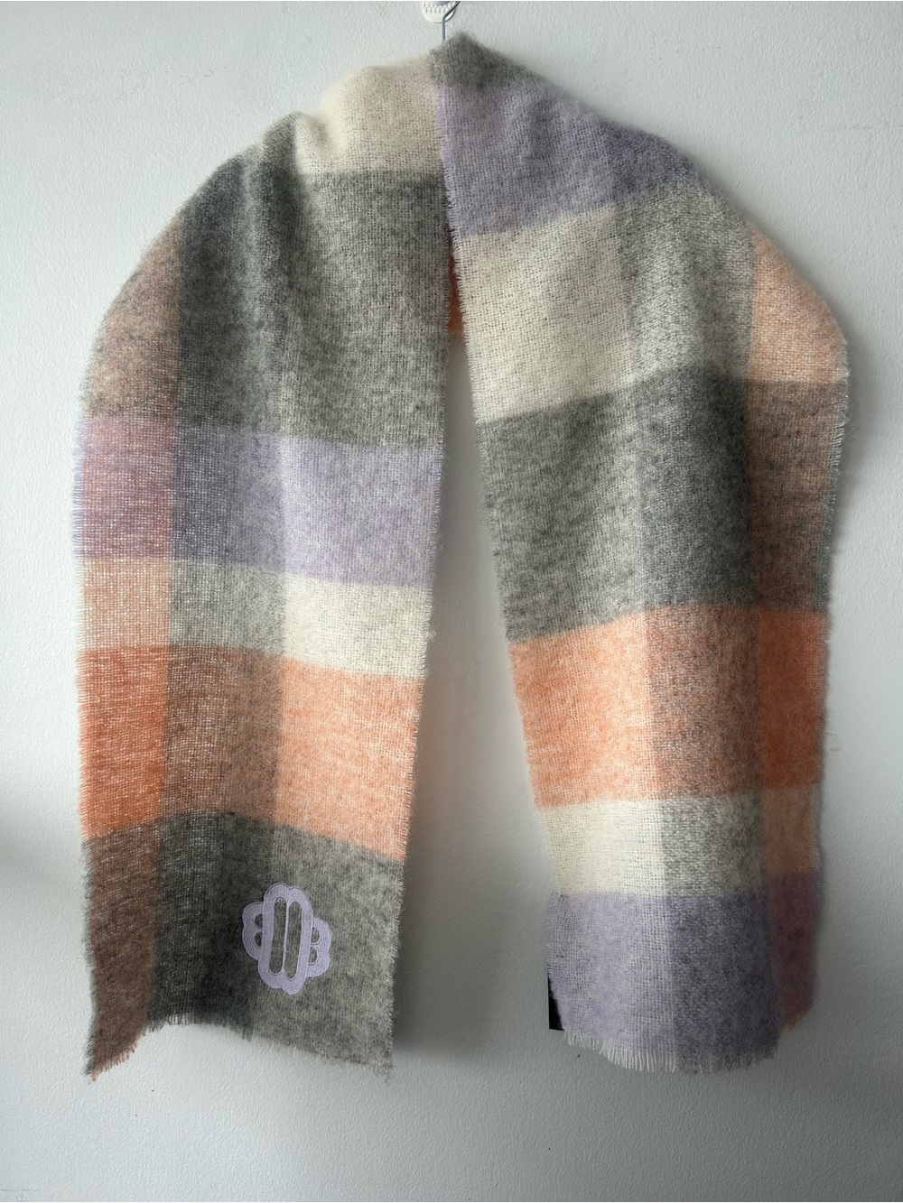 NWT MAJE Checked wool and alpaca scarf in muted neutral colours
